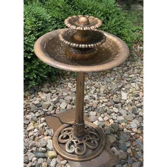 New Outdoor Floor 3-Tiered Pedestal Water Fountain with Birdbath, Vintage